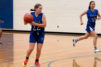 Basketball - Girls Varsity player ready to pass