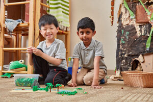 Kindergarten boys playing with Legos at Choice Time 