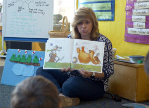 Teacher reading to Junior Kindergarten students