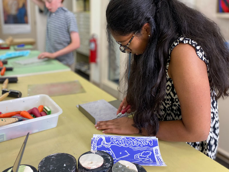 Renbrook student print making in art class