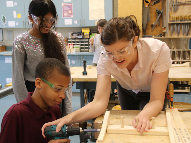 Renbrook students in woodshop class