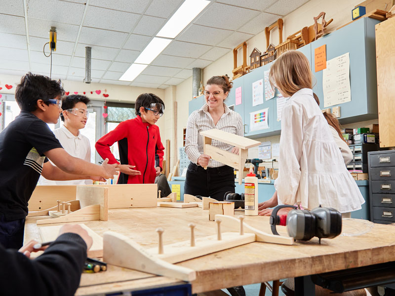 Renbrook School Woodshop Group of students