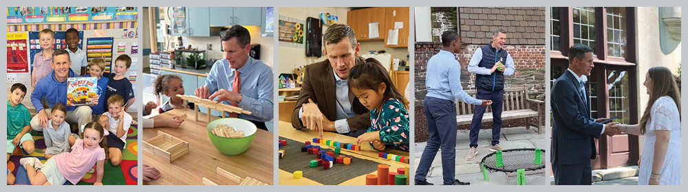 Collage of photos of Matt Sigrist, Head of School, engaged with students of all ages