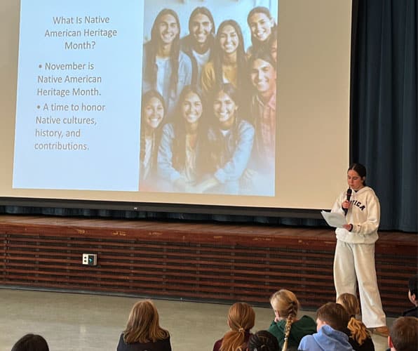Grade 8 Student presenting about Native American Heritage Month