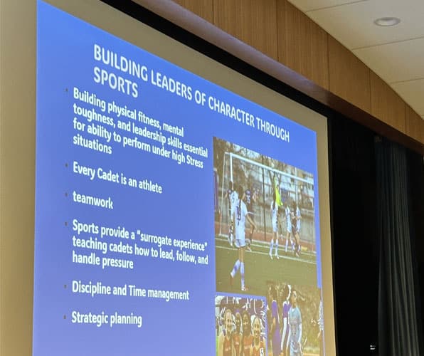 Slide demonstrating building leaders of character through sports