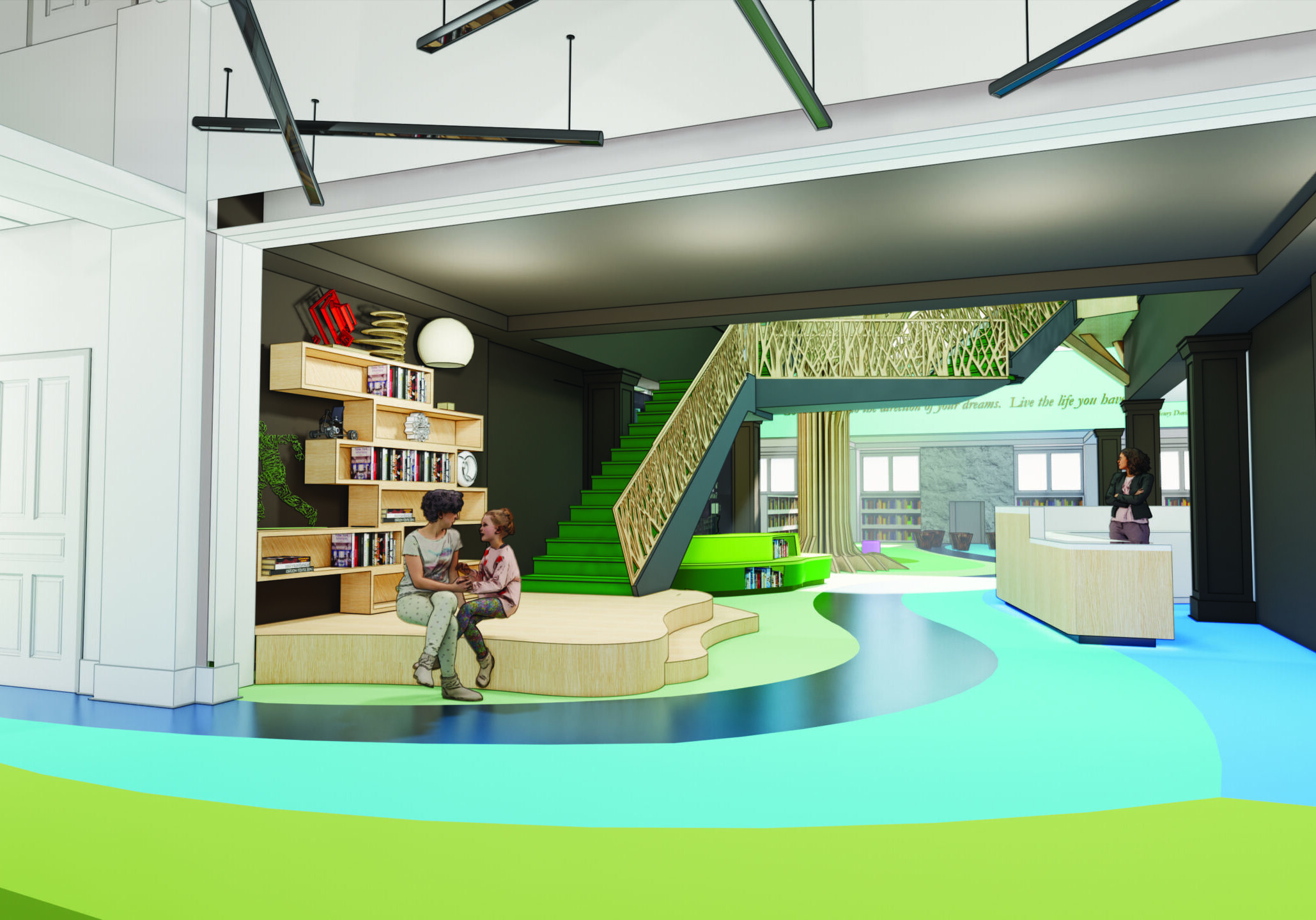 Architectural Rendering of New Renbrook Library - View of Front Desk